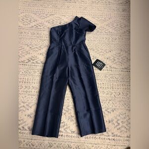 *NWT* Lulus Divine Dream Navy Blue Satin One-Shoulder Culotte Jumpsuit
